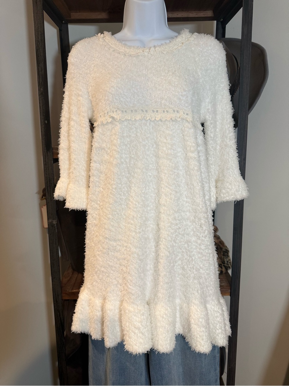 Cream Textured Knit Dress